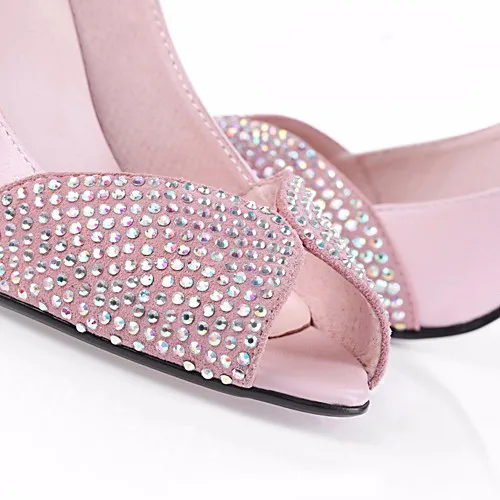 Женская дешевая обувь на шпильке больших размеров: 4–15 новые роскошные туфли из натуральной кожи с открытым носком и стразами женские туфли-лодочки для свадьбы вечеринки