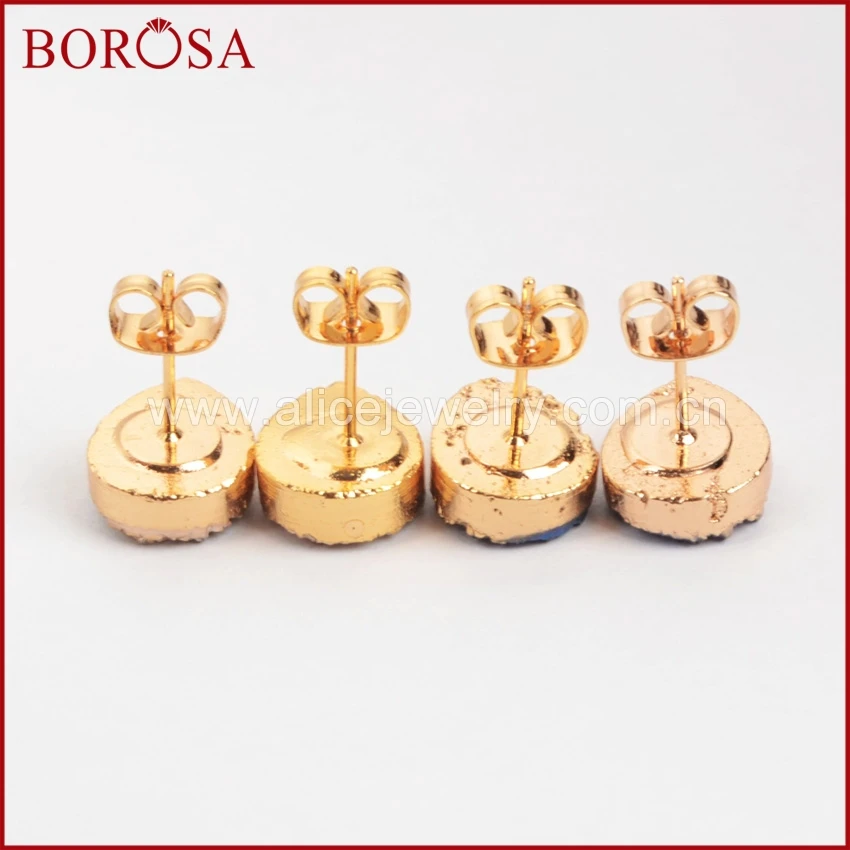 Женские серьги пусеты BOROSA 1 пара золотых кристаллов с натуральным кристаллом Druzy