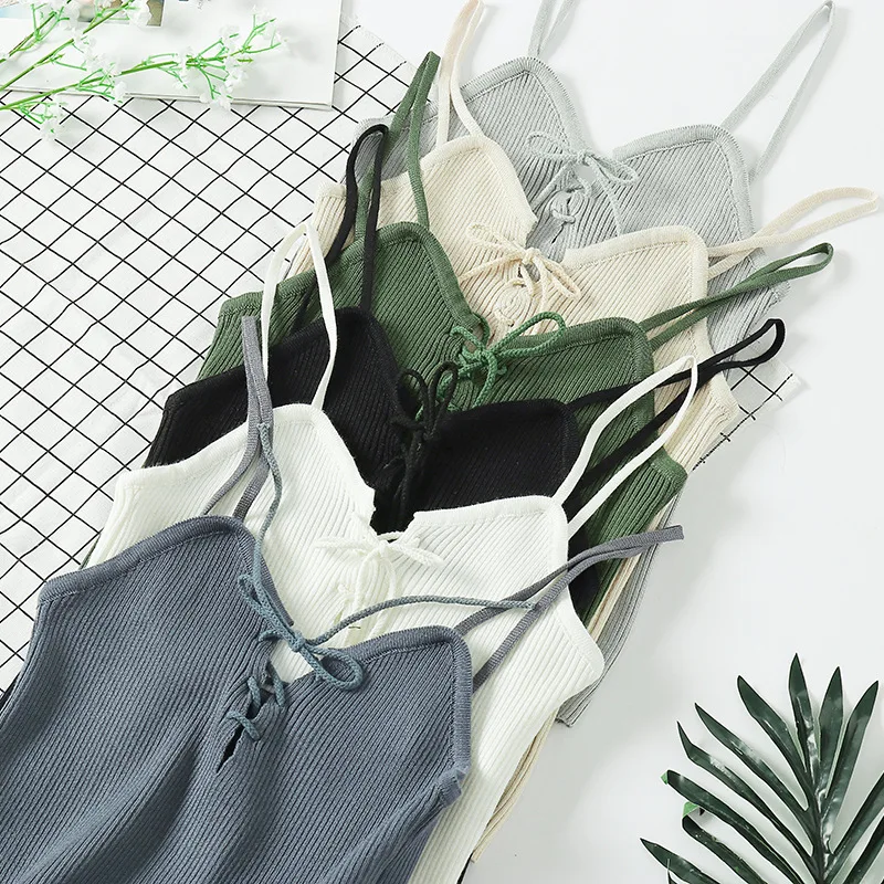 

SINGRAIN Summer women lace up sexy camis multicolor club streetwear bralette bow strappy sling tops bodycon female tank tops