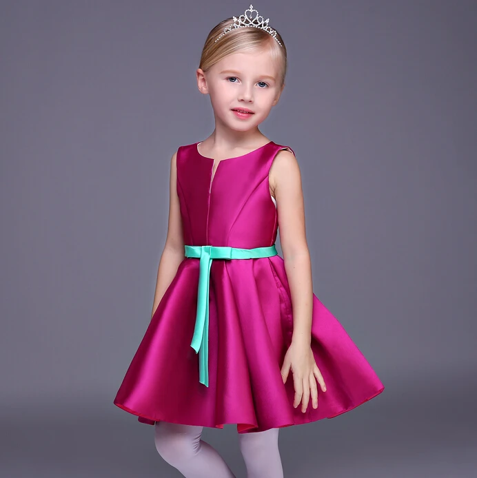 

2016 New Flower Girl Dresses Satin A-Line Party Pageant Communion Dress Little Girls Kids/Children Princess Dress for Wedding