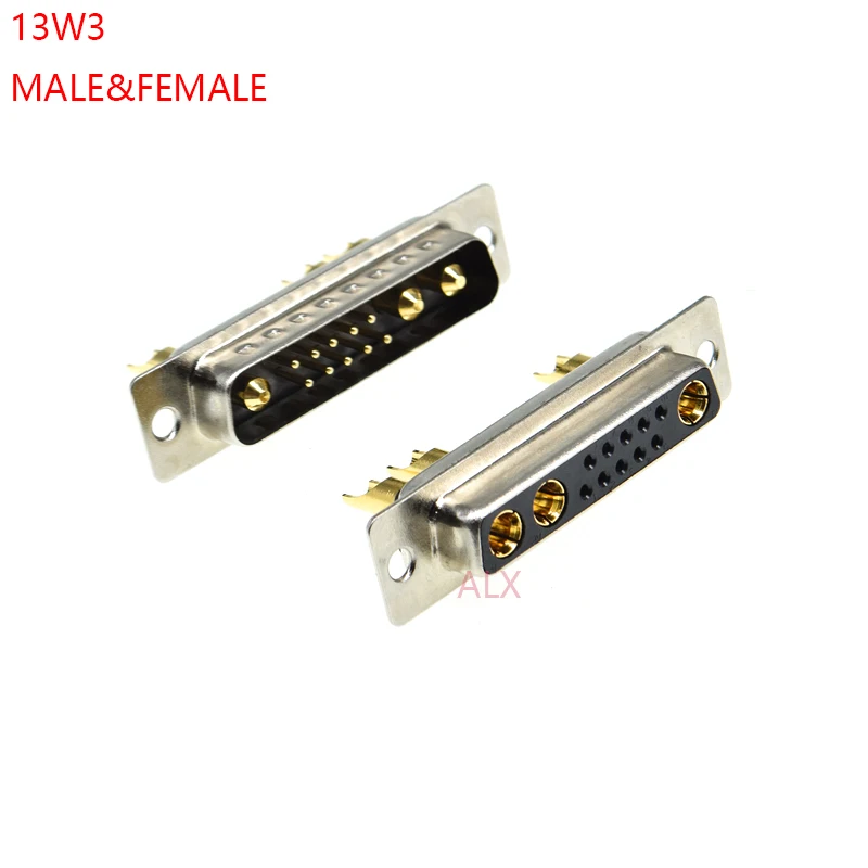 

1PCS 13W3 30A Gold plated MALE FEMALE high current CONNECTOR D-SUB adapter solder type 10+3 plug jack high power 13 Position