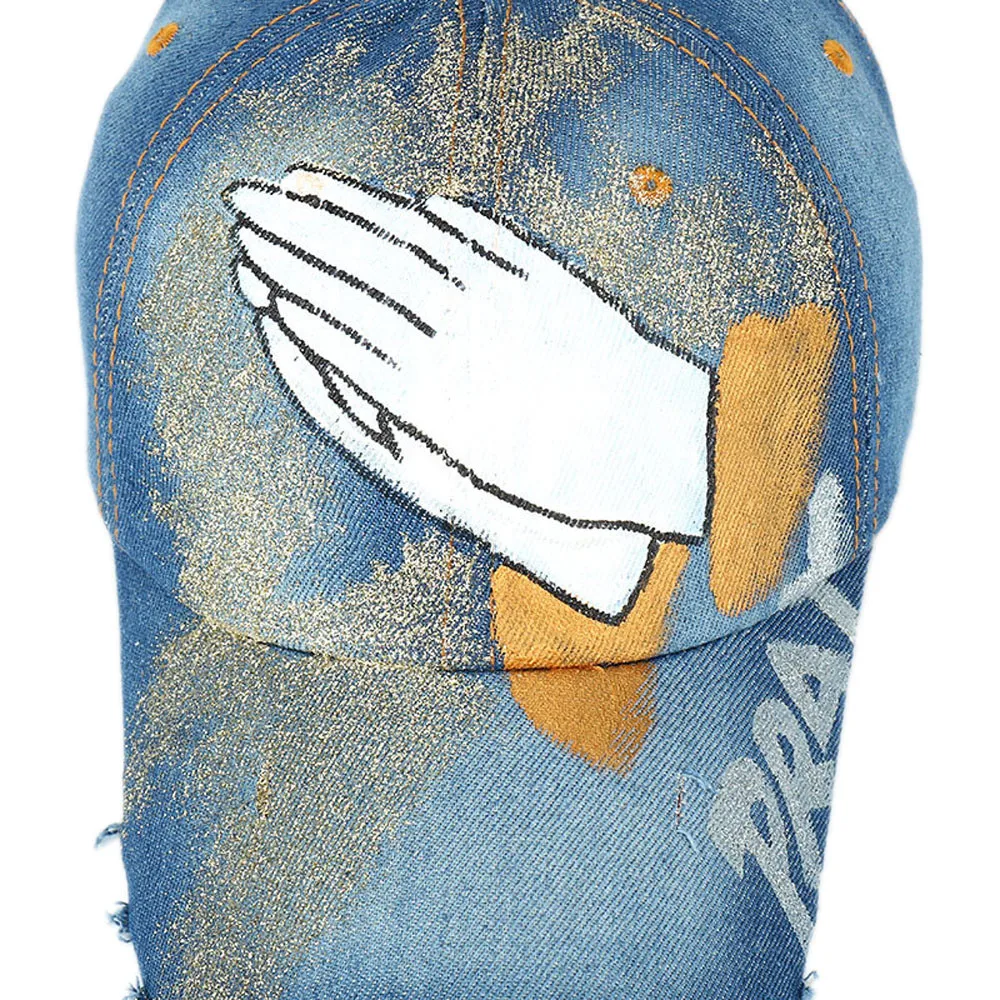 Rapero los hombres y las mujeres ajustable Denim pintada mano Gorra de béisbol Gorra de Baseball