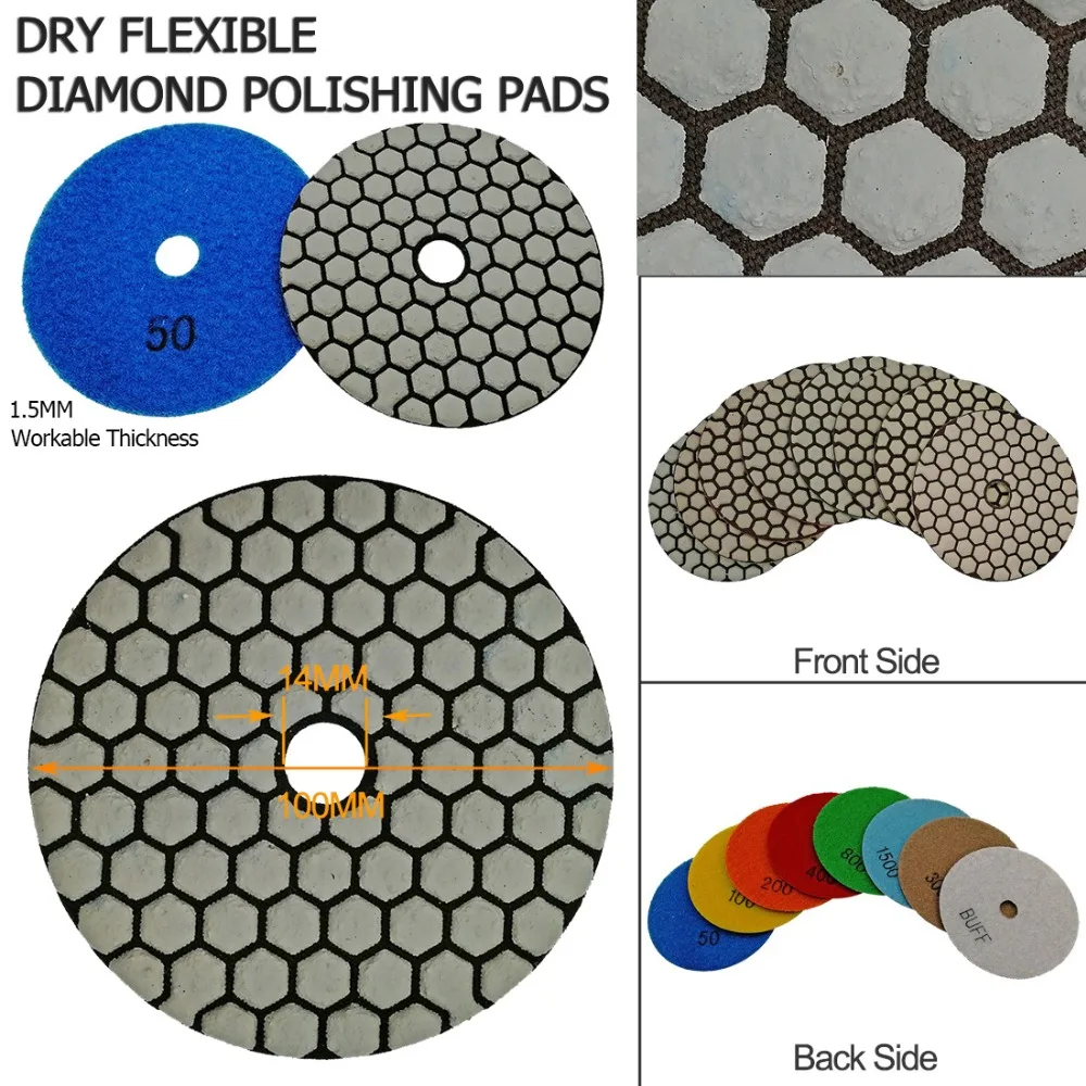 7pcs/set 100MM Dry Diamond flexible polishing pads good quality(new#50-1and #100-1) 4inch Stone sanding disc For granite marble