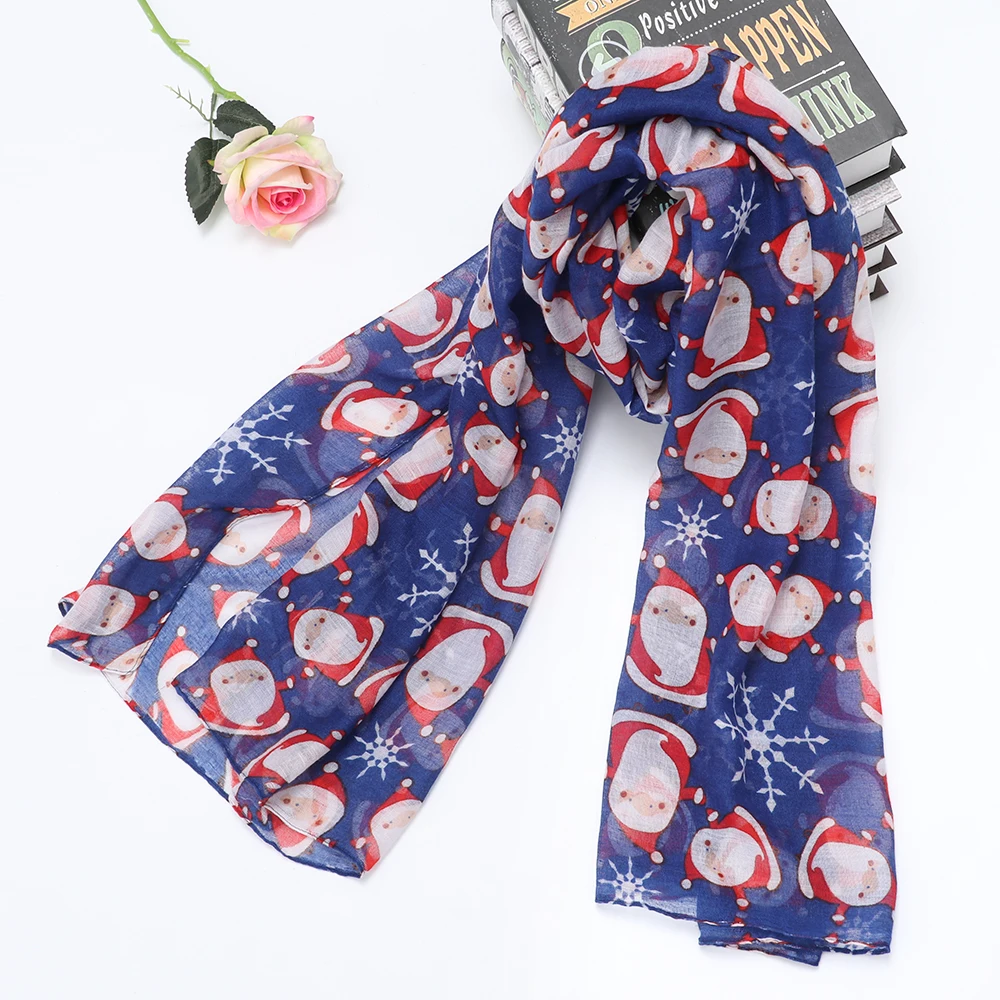 2019 женские Модные органзы с цветочным принтом шарфы, длинный шарф Рождество Санта Клаус Принт мягкий шарф-вуаль Обёрточная бумага шаль