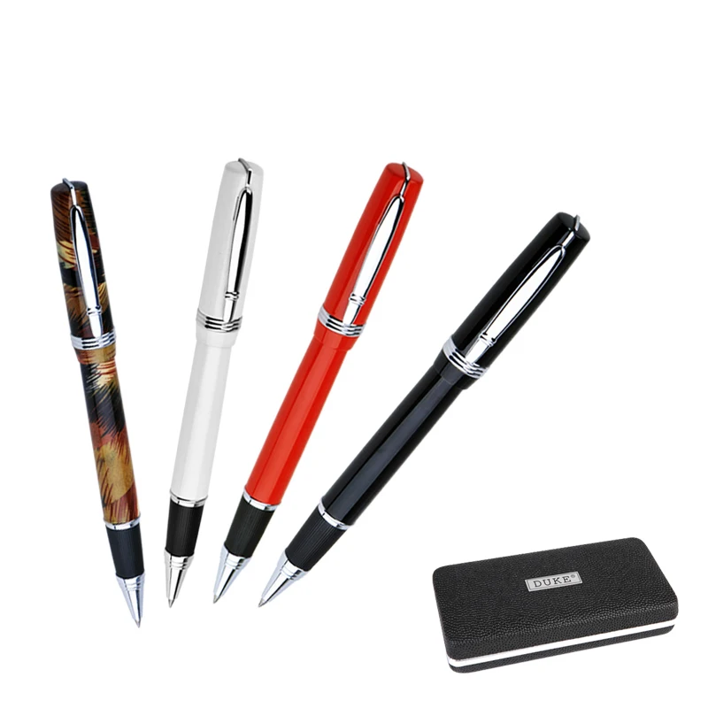 

Hot Sale Duke P06 Luxury Pure Black and Silver Clip Rollerball Pen with Original Gift Case 0.7mm Metal Ballpoint Pens for Gift