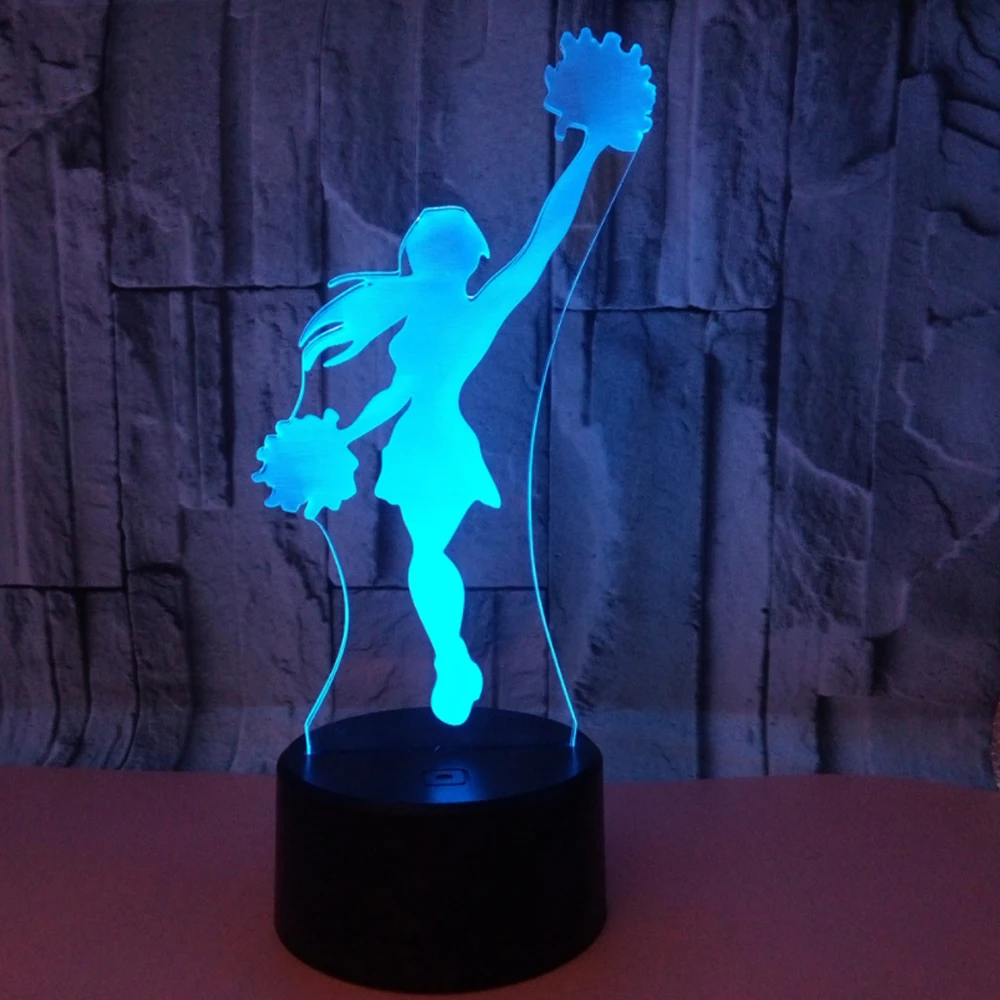 

Cheerleader 3D Night Light Touch Switch LED 3D Lamp 7 Colors USB Illusion Desk Lamp Home Decor As Kids Toy Birthday Gift