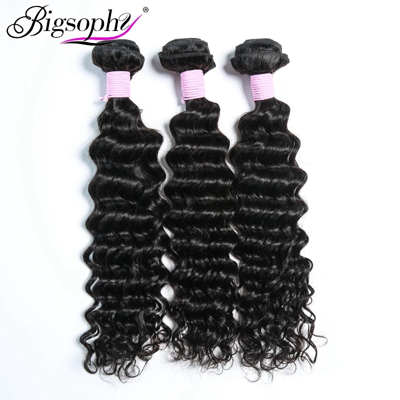 

Bigsophy Hair Deep Wave Brazilian Hair 3 Bundles Lot 100% Human Hair Weaving 8-28inch Remy Hair Pure Natural Color dye&bleach