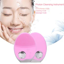 3 цвета светодиодный фотон силиконовая Очищающая щетка для лица Мини электрическая для мытья лица 7 передач глубокий слой Вибрация очиститель пор пилинг
