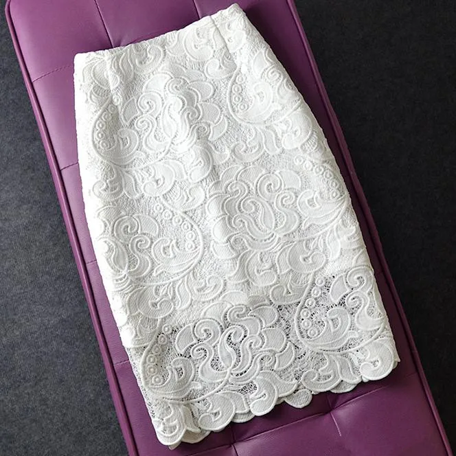 

Pencil pencil Skirts Lace flower High Waist Office Skirts plus size 3XL