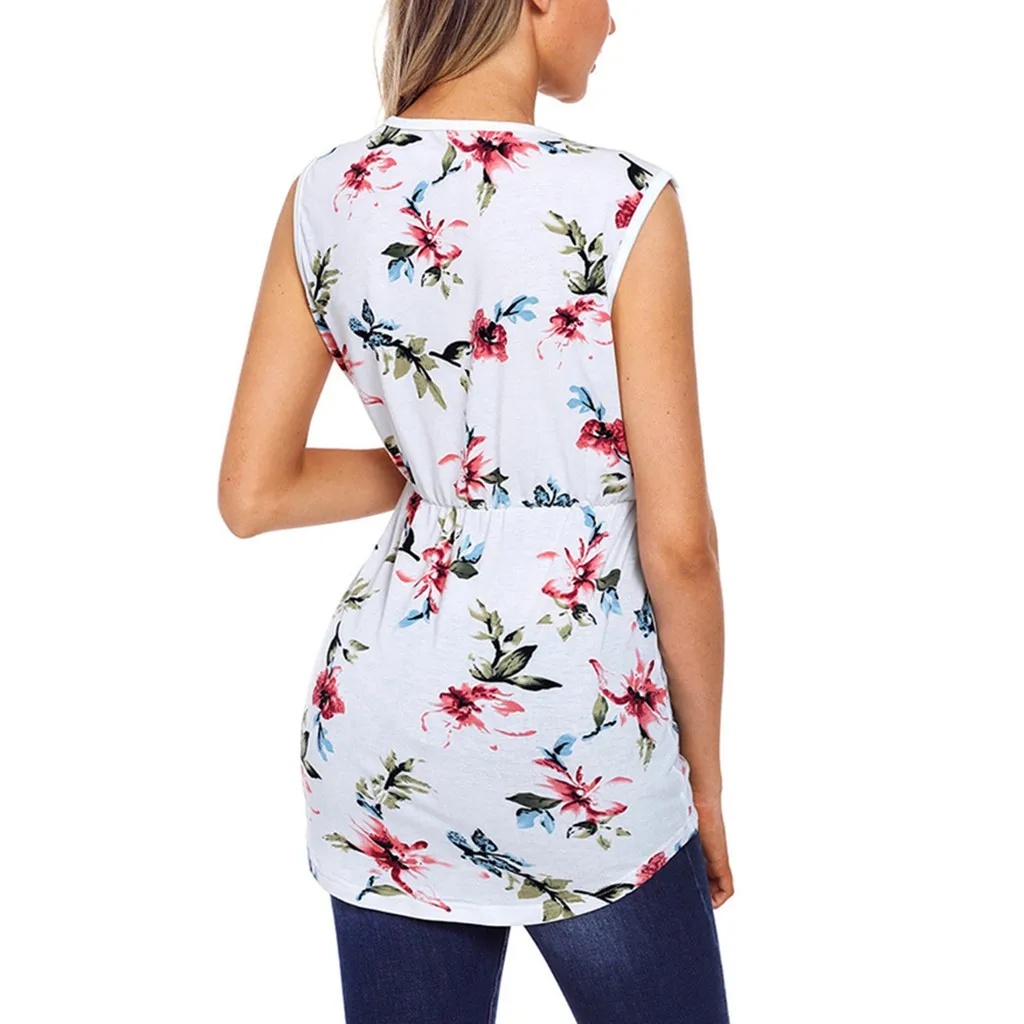Women's Maternity Sleeveless Floral Print Tops Nursing Baby Blouse Clothes women breastfeeding tops t-shirt