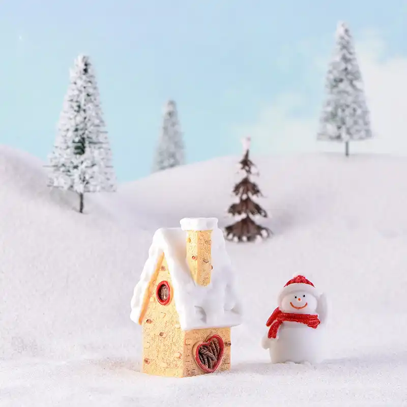 Cartoon Christmas Cottage Model Winter Snow House Miniature DIY Accessories B
