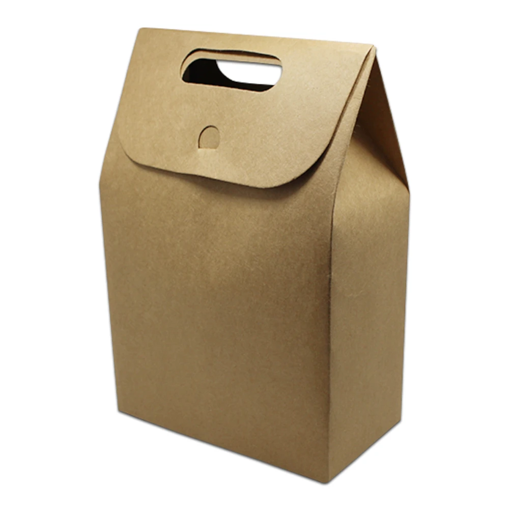 

16*23+8cm Bottom Kraft Paper Party Gift Cake Box With Handle For Snack Cookie Handmade Bakery Candy Biscuits Packaging Paper Bag