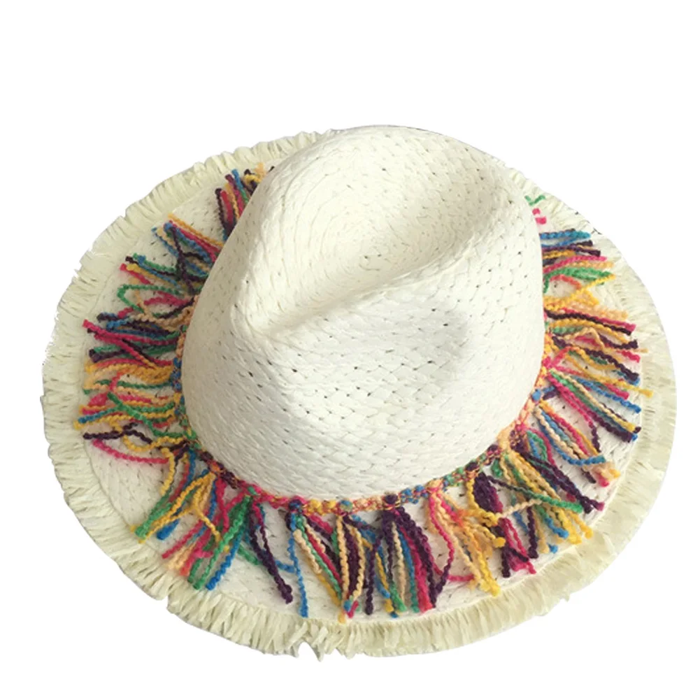Женская лента, украшенная модной кисточкой, джаз, летнее пляжный отдых затенение от солнца, цветная Регулируемая соломенная шляпа Кепка