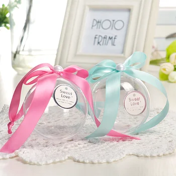 

20pcs Transparent 7-8cm plastic ball hollow ball ribbon bow tie finished candy box European wedding gift box