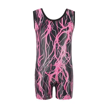 

Girls sleeveless gymnastics dance clothes lightning pattern body suit ballet gymnastics Dance practice