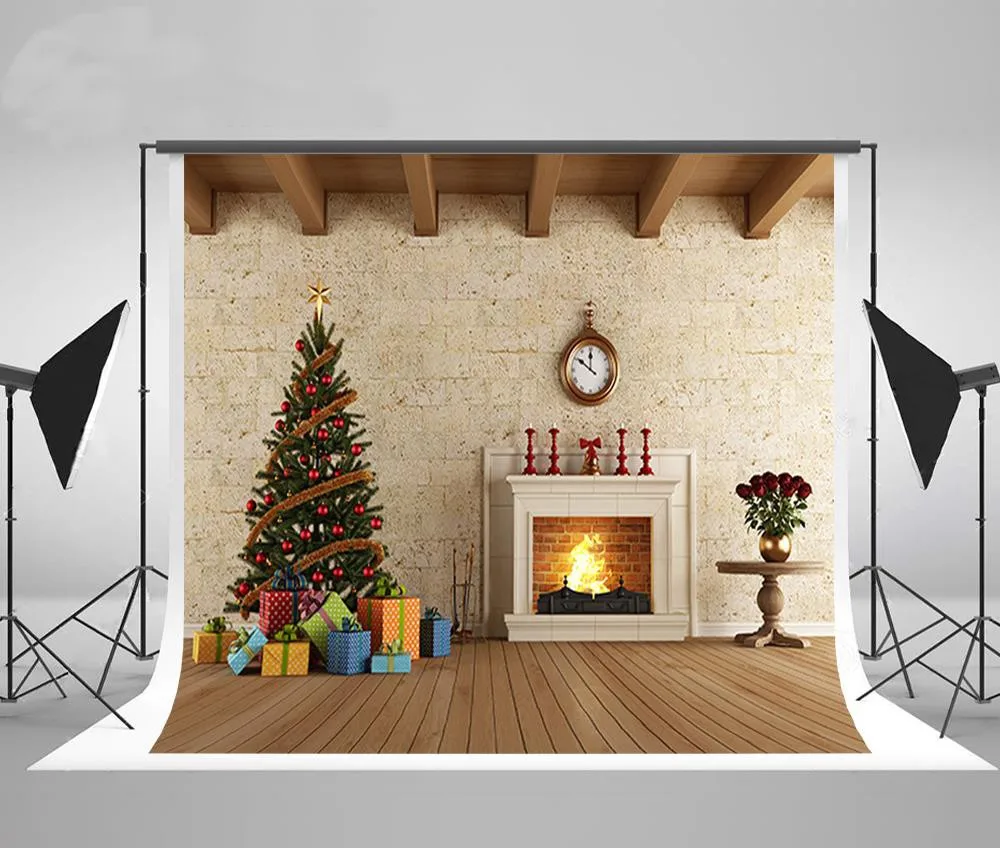 Us 1453 5 Offjam Dekorasi Perapian Dinding Pohon Natal Kain Fotografi Latar Belakang Vinyl Komputer Dicetak Natal Foto Latar Belakang In