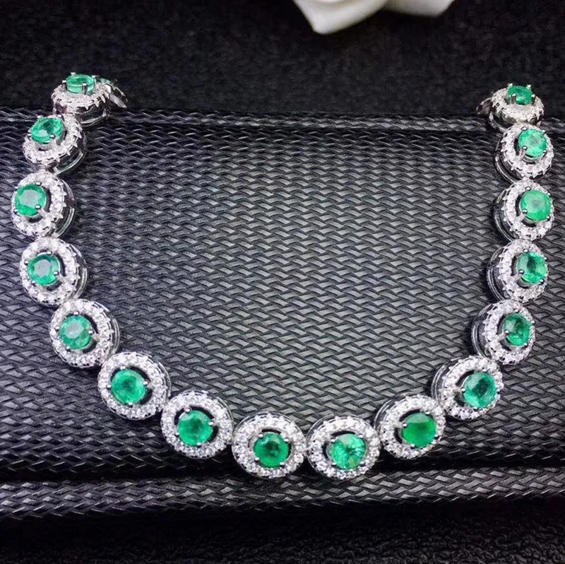Emerald chain bracelet Free shipping Natural real emerald 925 sterling