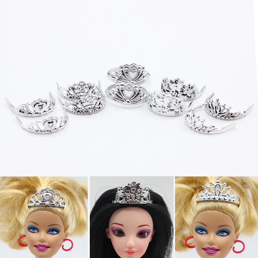 10Pcs Princess Empress Crowns for Barbie Doll Baby Girls Doll Headwear Jewelry Mix