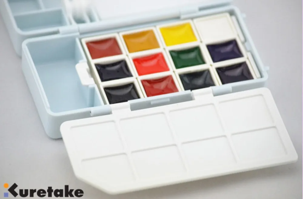 Kuretake прозрачная сплошная Акварельная краска пигмент 12 цветов портативный Открытый чайник кисть 2BPencil набор