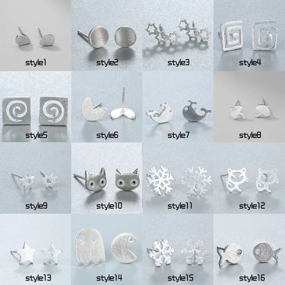 

Chereda Silver Square Heart Snowflake Cat Umbrella Star Stud Earrings for Women Girls Minimalist Jewelry Accessories Gifts