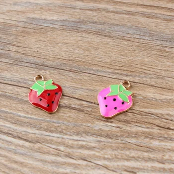 

Wholesale 50PCs DIY Jewelry Findings Gold Tone Enamel Fruit Strawberry Metal Alloy Bracelet Necklace Phone Chain Keyring Charms