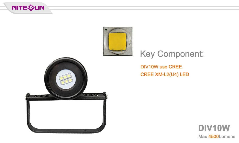 NITESUN DIV10W фонарь для дайвинга 6* CREE XM-L2 светодиоды max 4500 люмен подводный 150 метр водонепроницаемый свет подводная канистра погружение прожектор