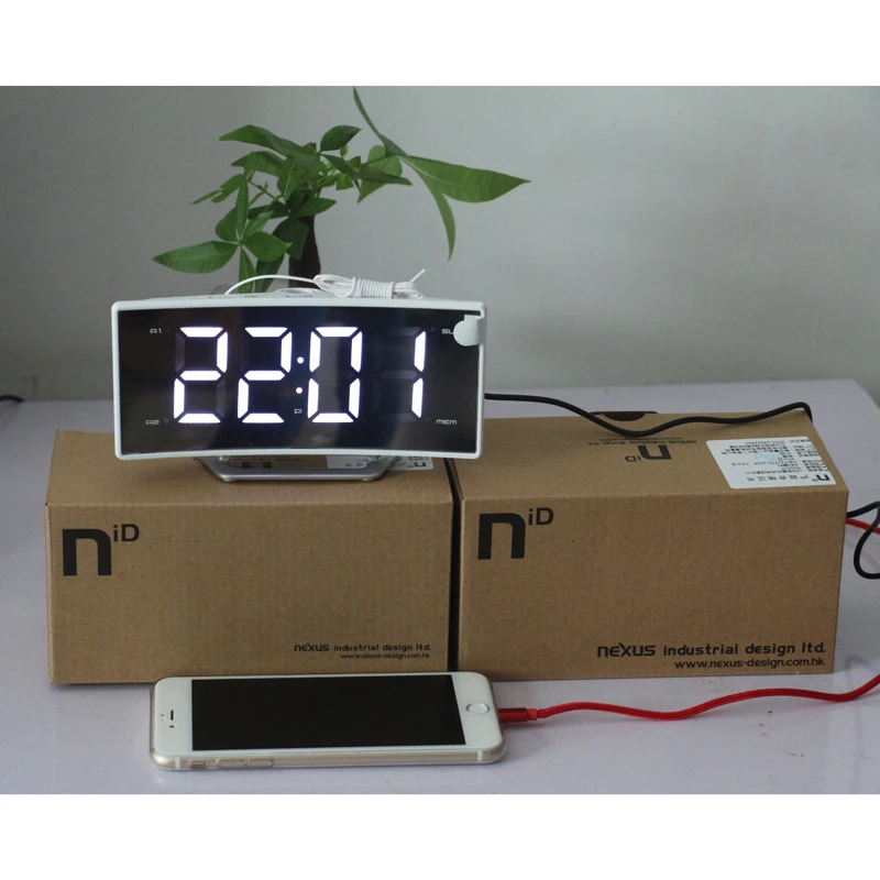 Зеркало FM радио будильник светодиодный цифровой электронный настольный проектор часы стол Nixie проекционный будильник с проекцией времени