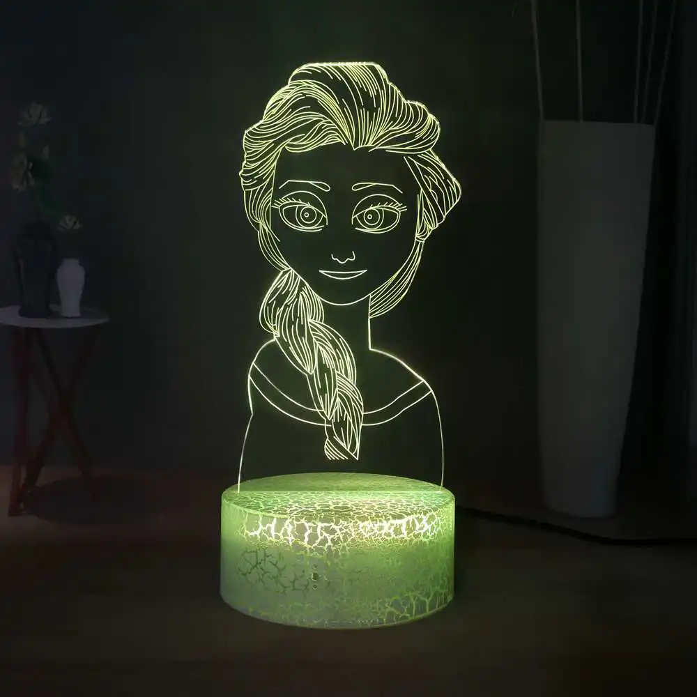 Новый 3D мультфильм визуальный прикроватный ночник Снежная королева Эльза USB