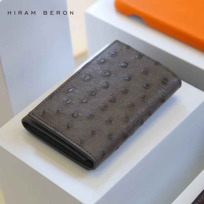Hiram Beron Leather Business Card Holder Men Customized Ostrich Leather ID Holders Large Capacity Card Wallet Short Card Holders Hiram Beron Leather Business Card Holder Men Customized Ostrich Leather ID Holders Large Capacity Card Wallet Short Card Holders