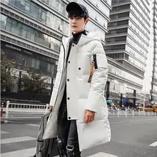 Модное поступление, зимняя мужская новая длинная куртка, Мужская Толстая теплая однотонная куртка, Повседневная парка с капюшоном на молнии, Крутое пальто размера плюс 3XL