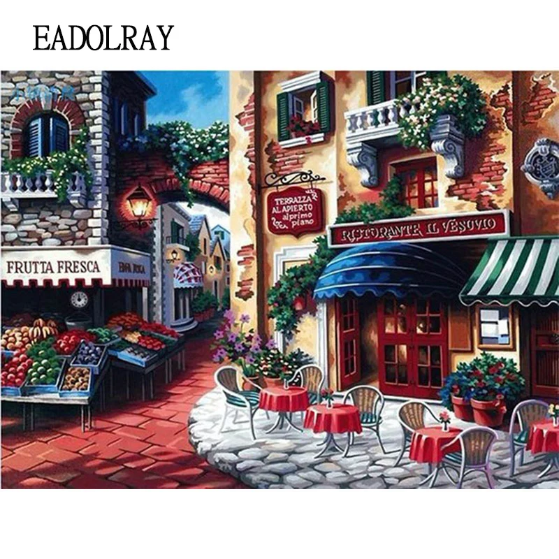 EADOLRAY DIY Oil Painting By Numbers European and American Town Street Pictures Canvas Painting