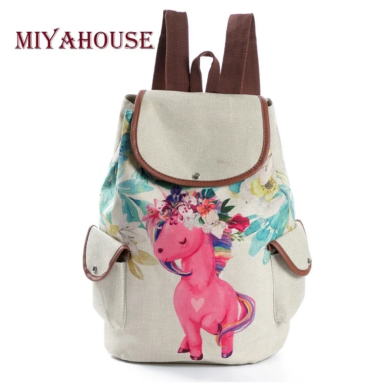 

Miyahouse Cartoon Animal Printed School Backpack For Teenage Girls Drawstring Linen Design Backpack Female Travel Rucksack