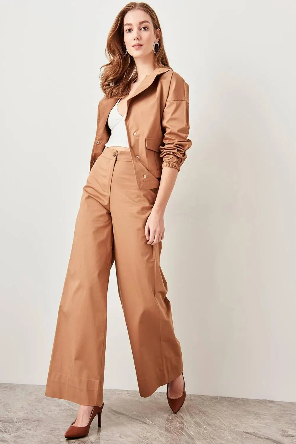 Trendyol Plenty Leg Pants Camel TWOSS19AP0128 - Цвет: Коричневый