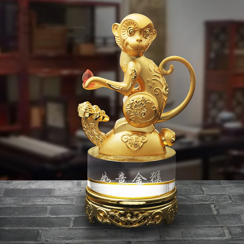 Monkey Zodiac Gift Metal Decoration Good luck Backgammon Monkey Golden Monkey Gift home desktop