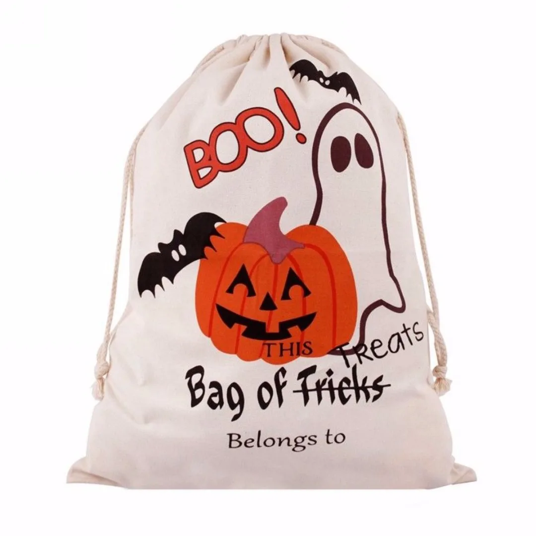 1pc Halloween Pumpkin Spider Canvas Bag Beam Port Drawstring Sack Candy Gift Bag New