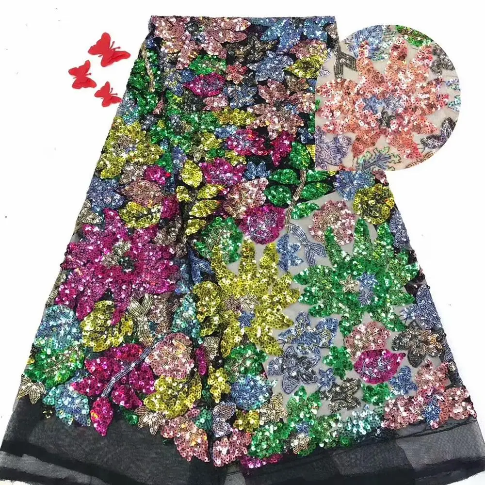 

High-quality African tulle 3D color sequined lace fabric with beautiful velvet French mesh lace, suitable for women to wear