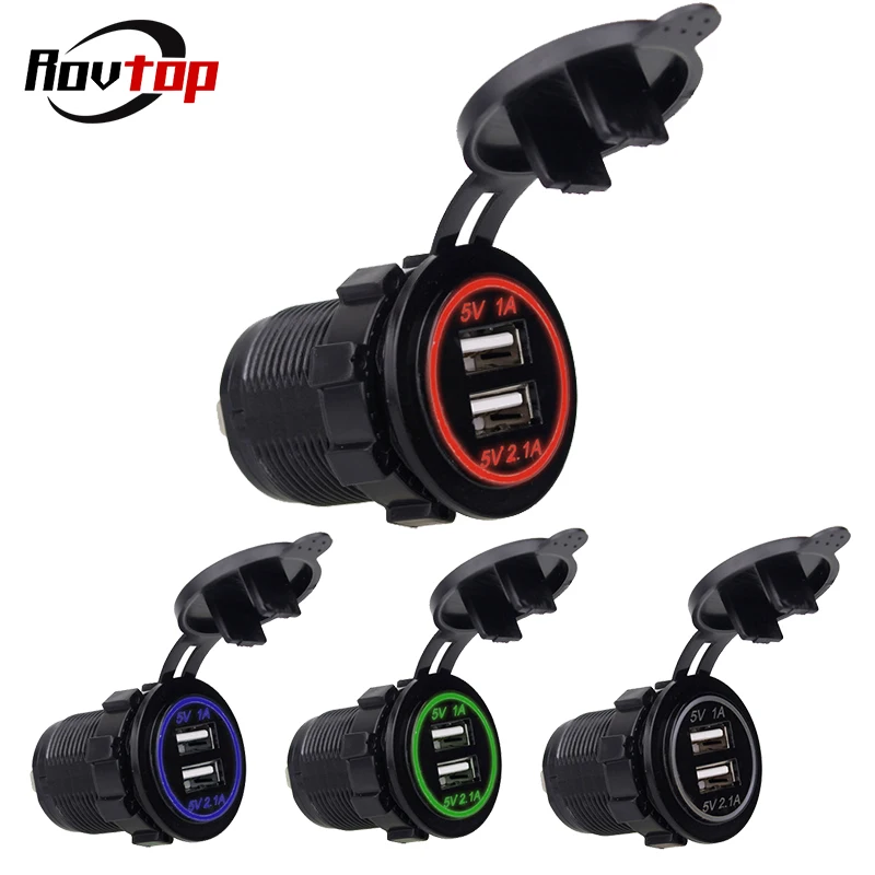 Автомобильное зарядное устройство Rovtop с двумя USB разъемами для мотоциклов