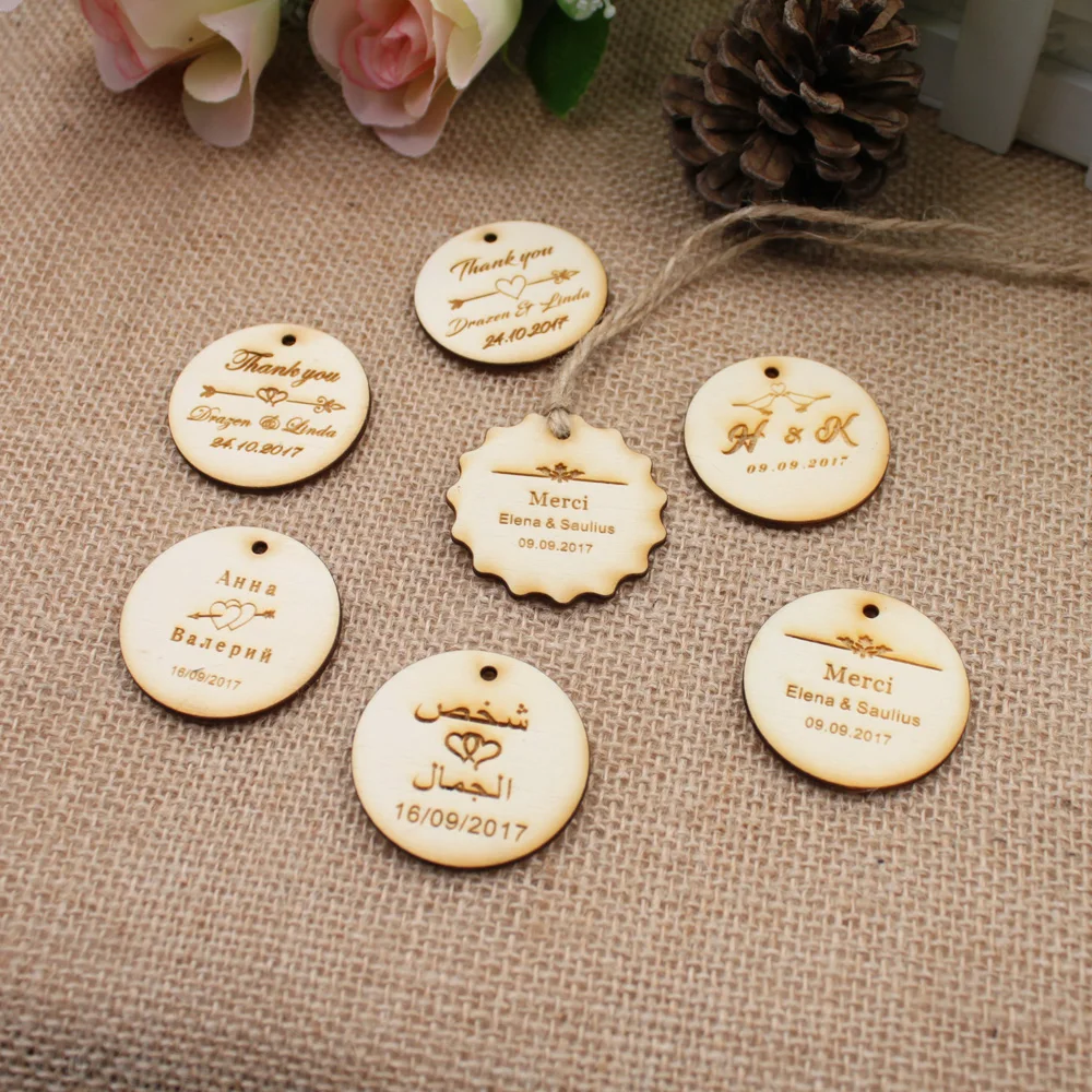 Personalized Engraved Thank You Wedding Wooden Tags Custom Round Circle  Hang Tags Rustic Wedding Bridal Shower Favors Tag