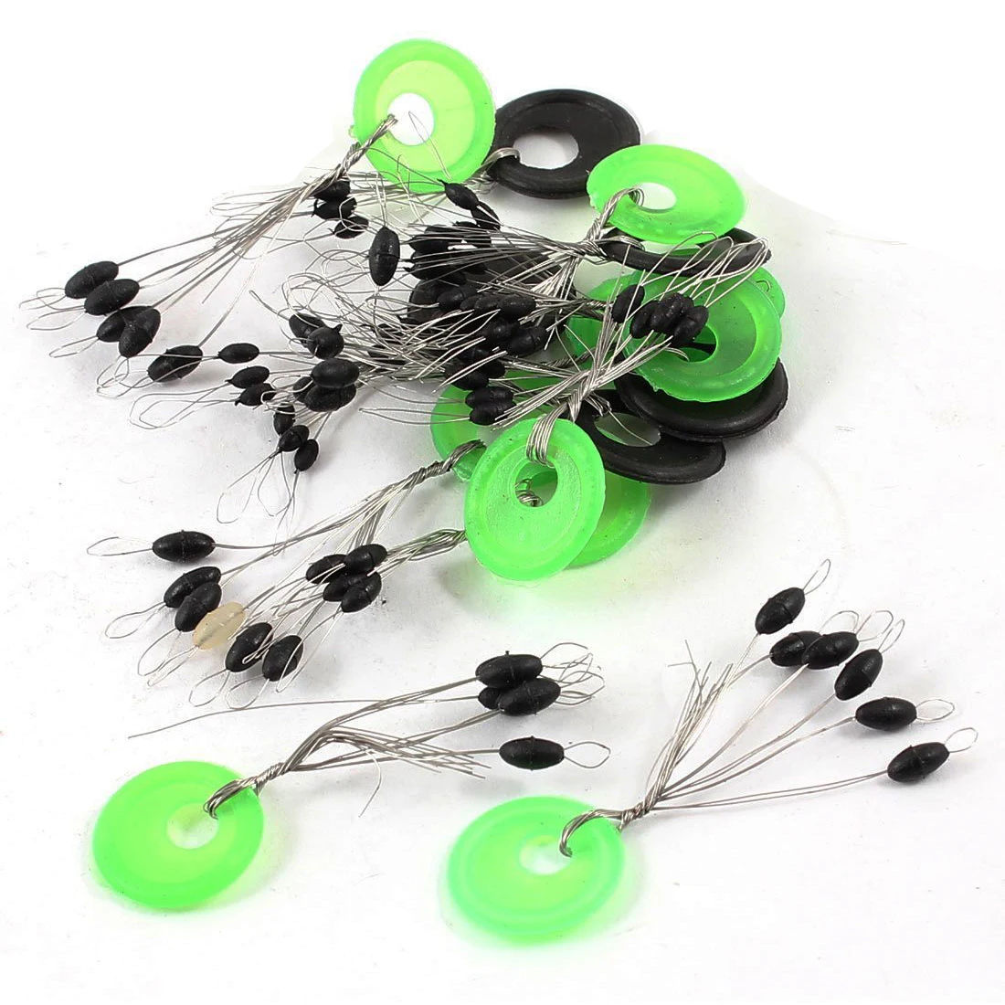 

Wholesale 5X 15pcs Green+Black Ring 6 in 1 Oval Rubber Float Stop Fishing Stopper