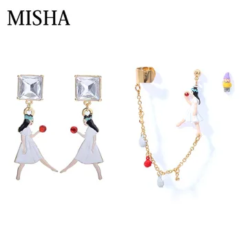 

MISHA Quality Handmade Enamel glaze Earrings For cute Princess Imitation Jewel Ear Buckle Chic wedding Jewelry Gift 658