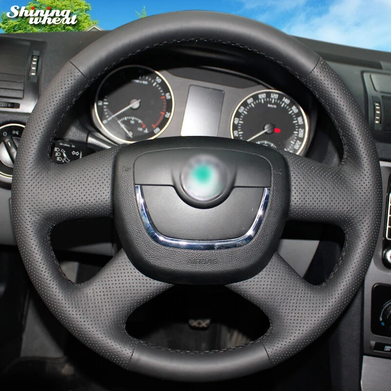 Shining wheat Genuine Leather Steering Wheel Cover for Skoda Octavia