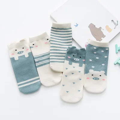 5 пар хлопковых носков для малышей мягкие носки с рисунками для малышей Детские Носки ярких цветов с милым животным принтом осенне-весенние носки унисекс от 0 до 5 лет - Color: Gold