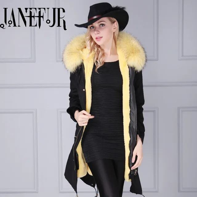 Cheap Women's Natural Real Fur Parka Jacket Ladies Long Sleeve Luxury Winter Jacket Women 2016 New Style Parkas Overcoat