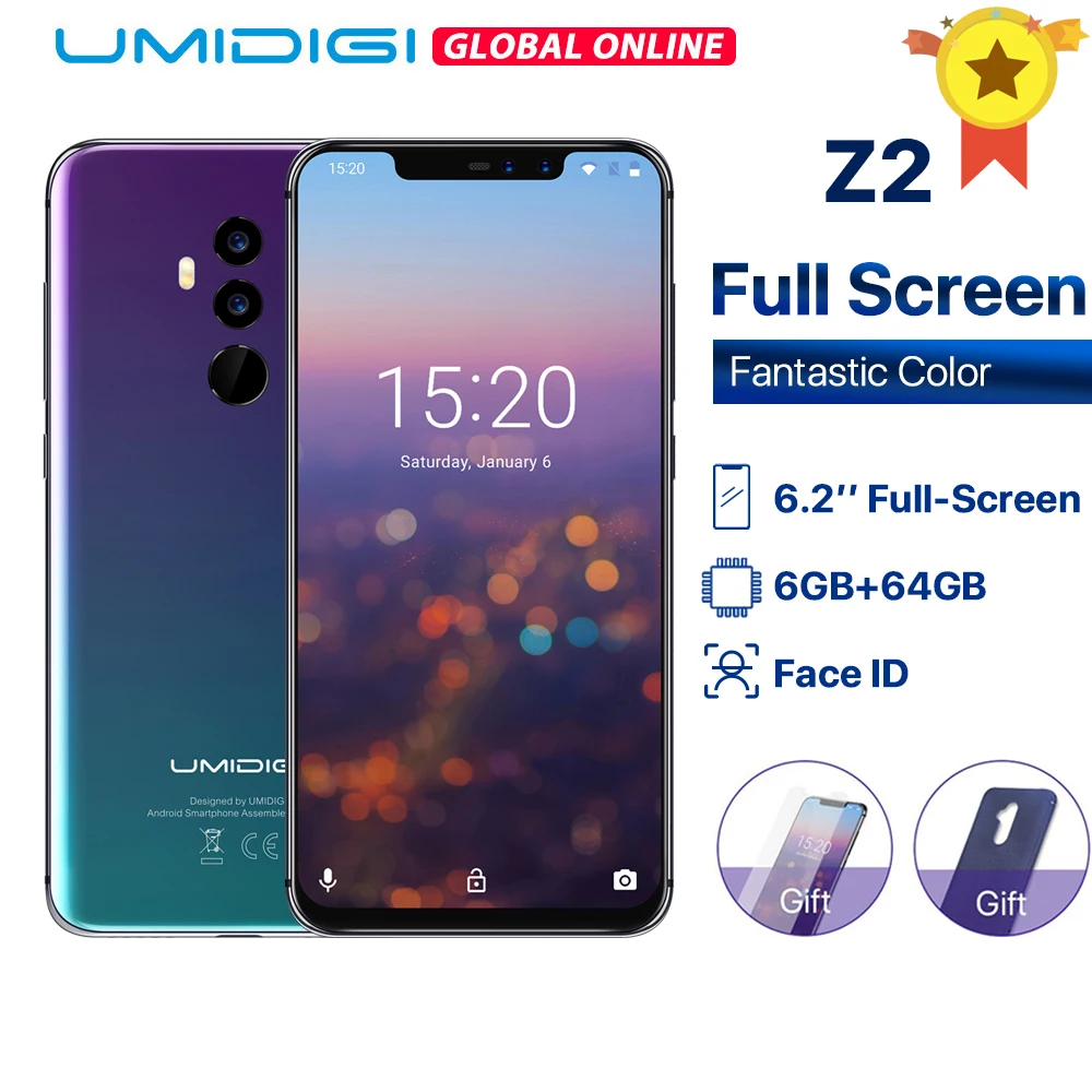 UMIDIGI Z2 глобальная версия 6," FHD+ полный экран Helio P23 6 ГБ ОЗУ 64 Гб ПЗУ четырехъярусная камера Android 8,1 3850 мАч Face ID 4G смартфон