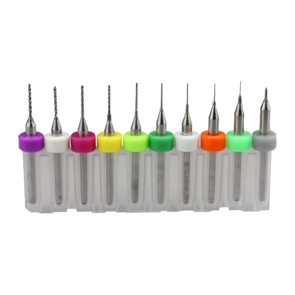 

10Pcs/set Mini Drill Bits PCB CNC Print Circuit Board Carbide Drilling Bit CNC Engraving Tool 0.1mm to 1.0mm Hole Drilling Tools