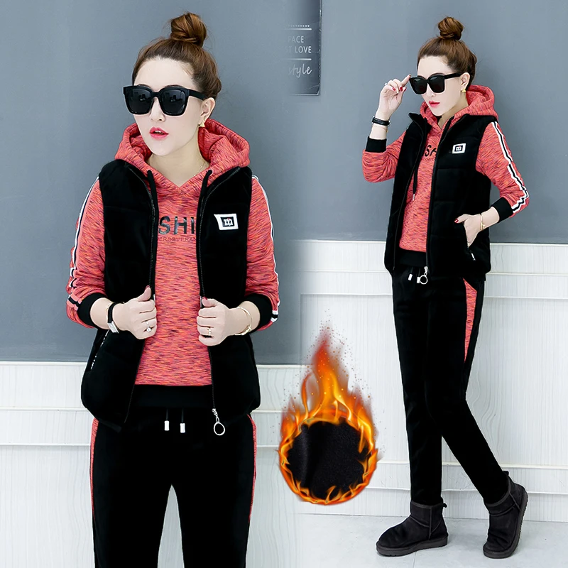 

Female suit outfit new velvet thickening three-piece clothing set lady leisure fleece casual suits women in winter clothes M-3XL