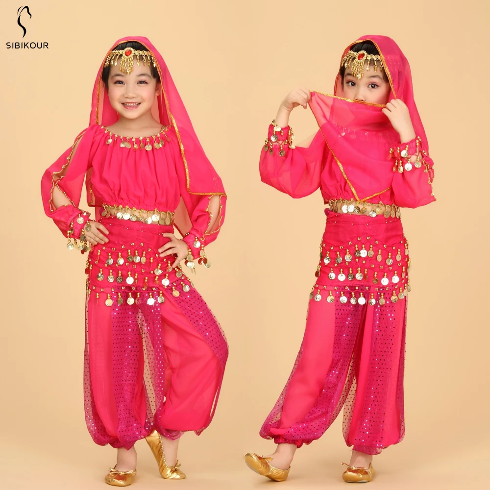 Beste Bollywood Buikdans Kostuum Set Voor Kinderen Egypte Egyptische Oosterse Indian Buikdans Pak Voor Meisjes Jurk 120D Chiffon Top broek