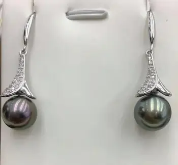 

Wholesale price ^^^ New 9-10mm black Natural pearl earring 925r