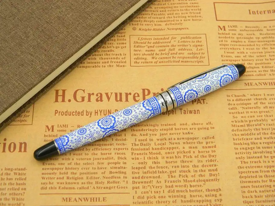 Синий и белый цветы классический дизайн с серебряной отделкой Ручка-роллер