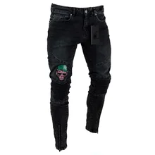 Fashion Skinny Ripped Jeans for Men Male Motorcycle Jeans Denim Pants Fashion Casual Brand Hole Print Slim Biker Jeans Plus Size Fashion Skinny Ripped Jeans for Men Male Motorcycle Jeans Denim Pants Fashion Casual Brand Hole Print Slim Biker Jeans Plus Size